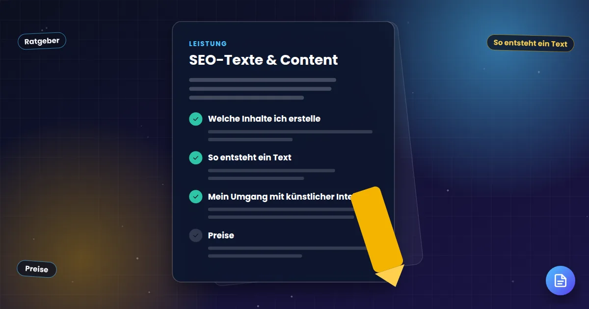 SEO-Texte & Content: Ratgeber-Dokument mit abgehakten Kapiteln