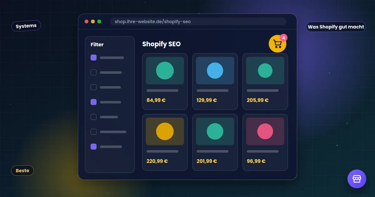 Shopify SEO: Onlineshop-Kategorie mit Filtern und Produktkacheln