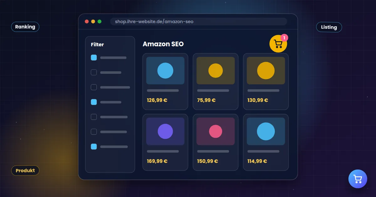 Amazon SEO: Onlineshop-Kategorie mit Filtern und Produktkacheln
