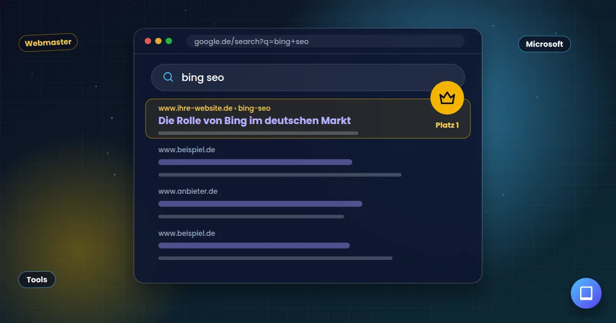 Bing SEO: Suchergebnisseite, auf der die eigene Website auf Platz 1 steht