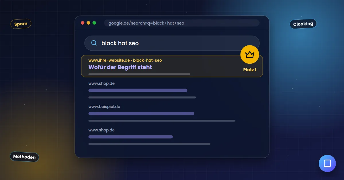 Black Hat SEO: Suchergebnisseite, auf der die eigene Website auf Platz 1 steht
