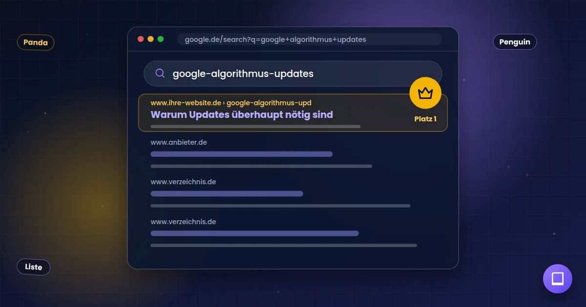 Google-Algorithmus-Updates: Suchergebnisseite, auf der die eigene Website auf Platz 1 steht
