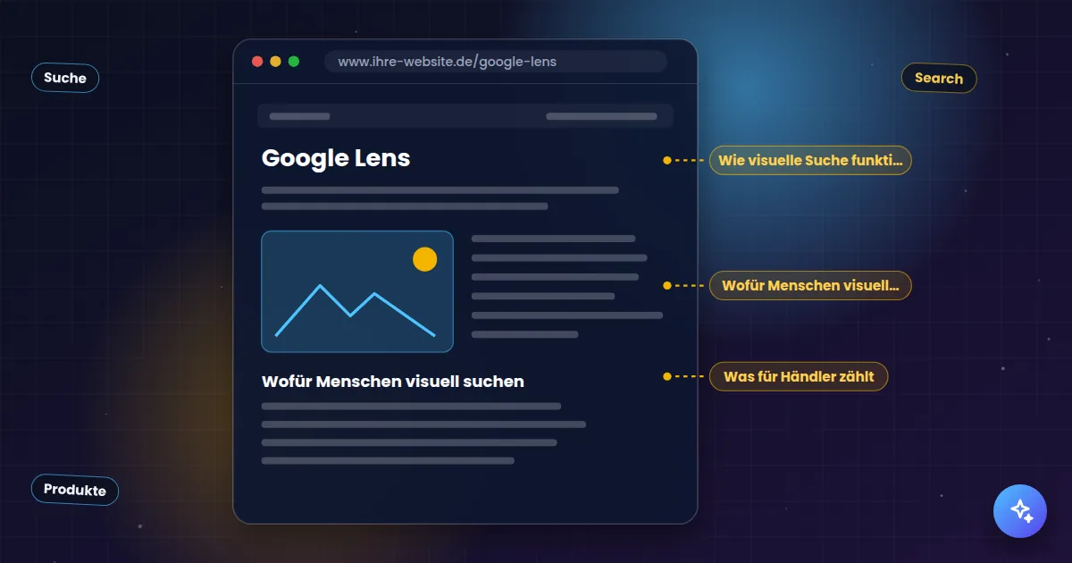 Google Lens: Aufbau einer Webseite mit markierten Stellen für Titel, Überschriften und Inhalte