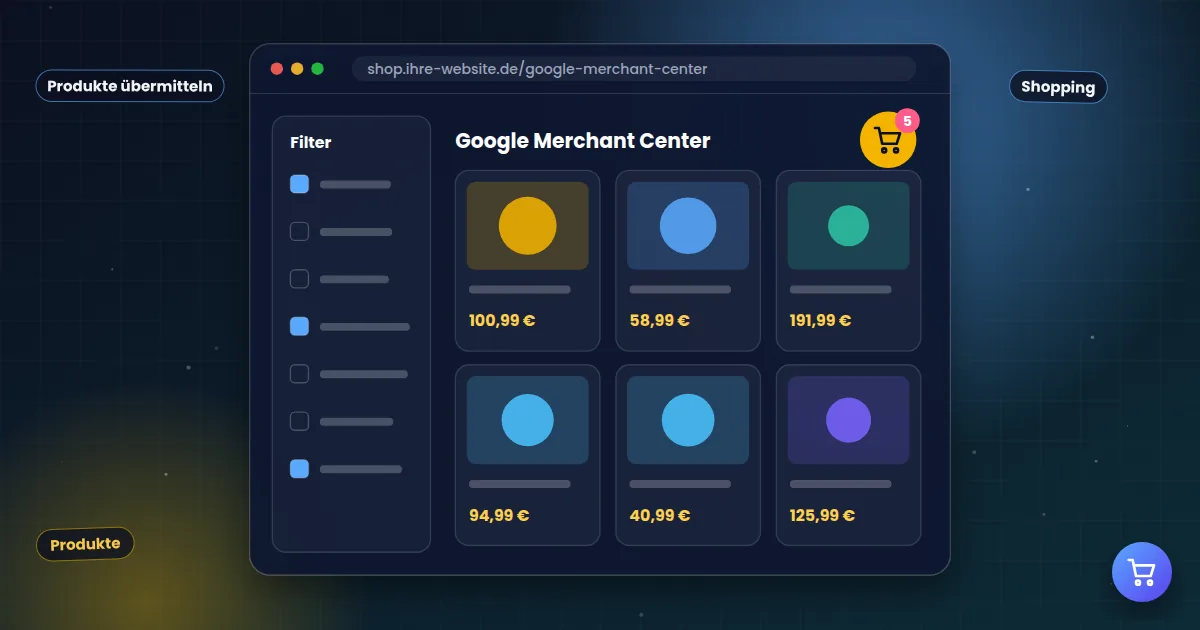 Google Merchant Center: Onlineshop-Kategorie mit Filtern und Produktkacheln