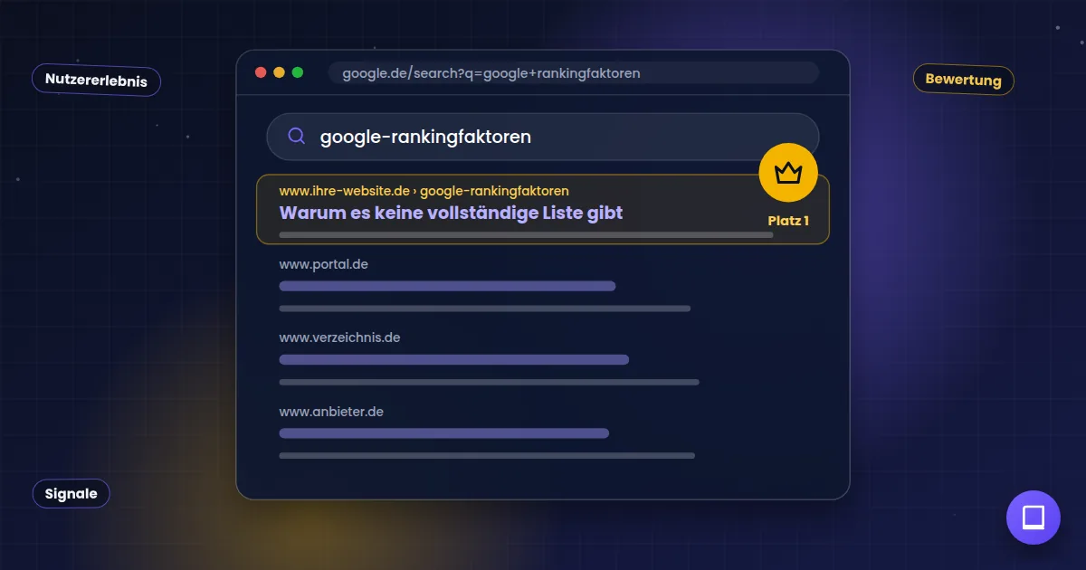 Google-Rankingfaktoren: Suchergebnisseite, auf der die eigene Website auf Platz 1 steht