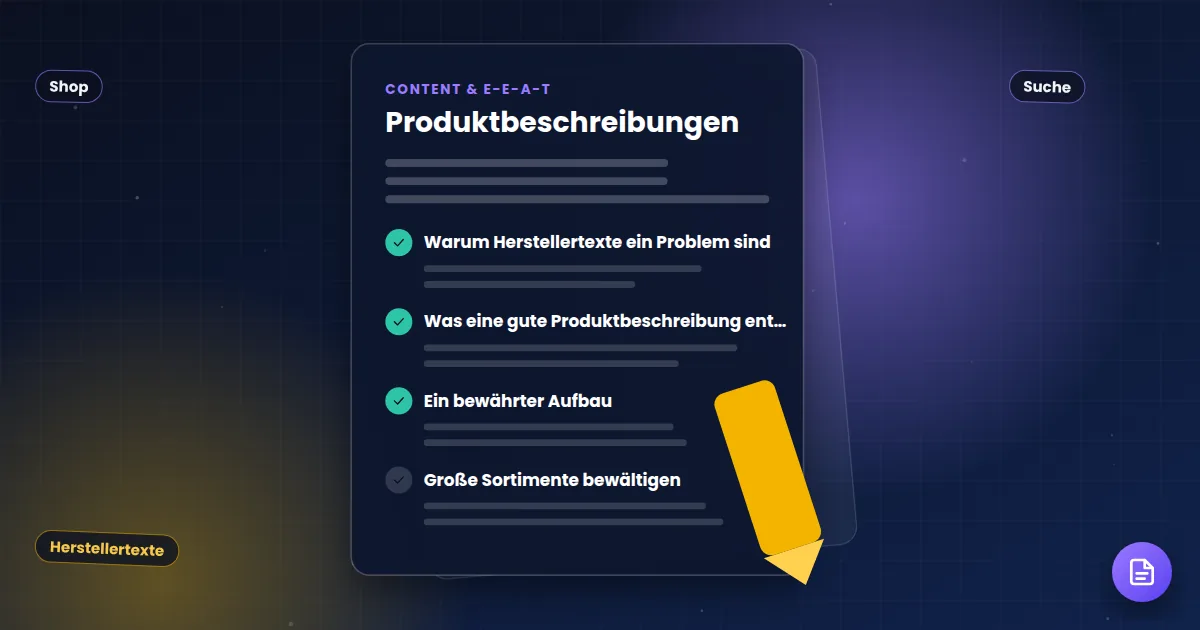 Produktbeschreibungen: Ratgeber-Dokument mit abgehakten Kapiteln