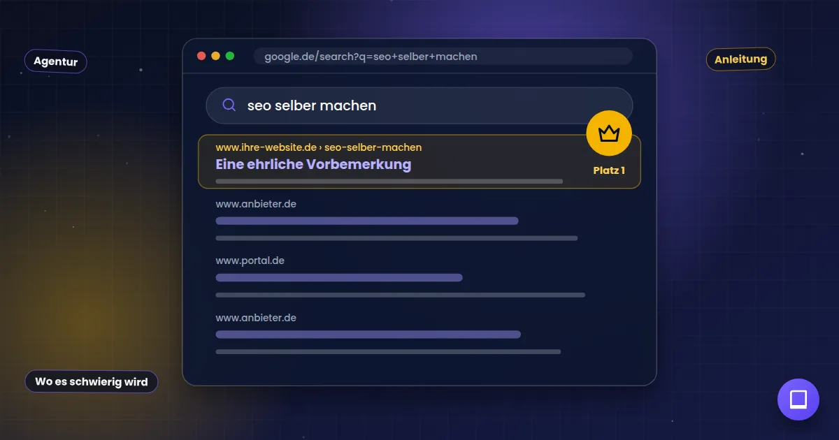 SEO selber machen: Suchergebnisseite, auf der die eigene Website auf Platz 1 steht