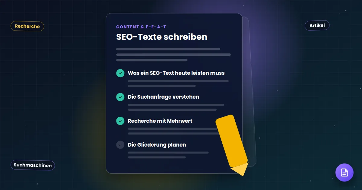SEO-Texte schreiben: Ratgeber-Dokument mit abgehakten Kapiteln