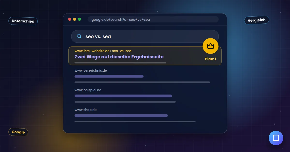 SEO vs. SEA: Suchergebnisseite, auf der die eigene Website auf Platz 1 steht
