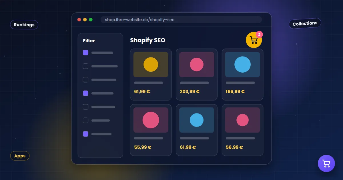 Shopify SEO: Onlineshop-Kategorie mit Filtern und Produktkacheln