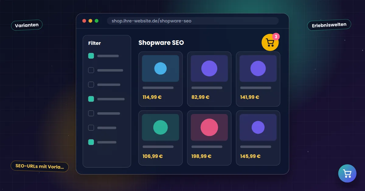 Shopware SEO: Onlineshop-Kategorie mit Filtern und Produktkacheln