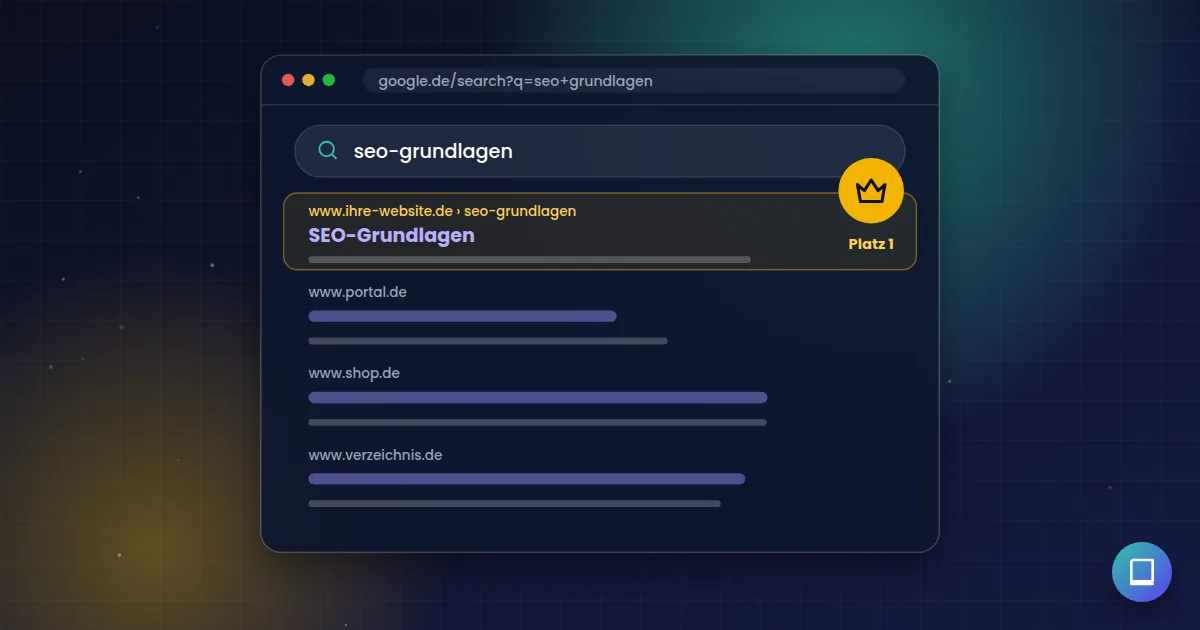 SEO-Grundlagen: Suchergebnisseite, auf der die eigene Website auf Platz 1 steht