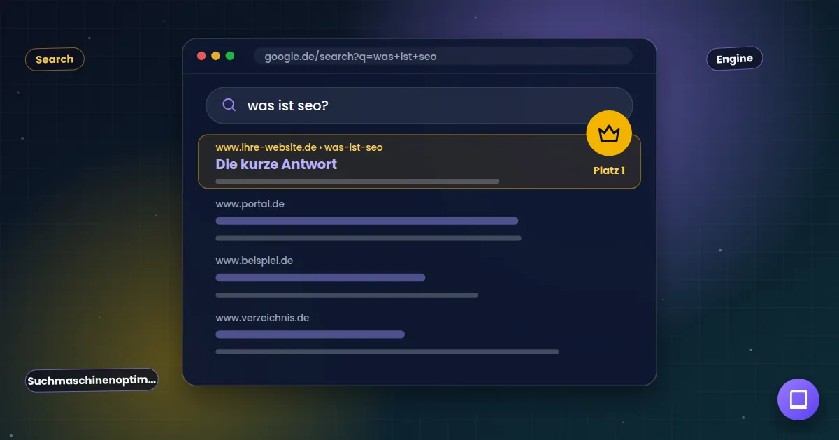 Was ist SEO?: Suchergebnisseite, auf der die eigene Website auf Platz 1 steht