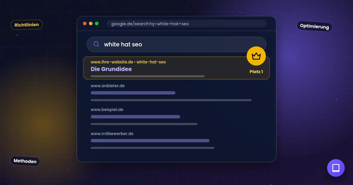 White Hat SEO: Suchergebnisseite, auf der die eigene Website auf Platz 1 steht