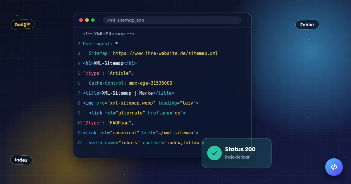 XML-Sitemap: Quelltext mit den technischen Angaben, die Suchmaschinen auswerten
